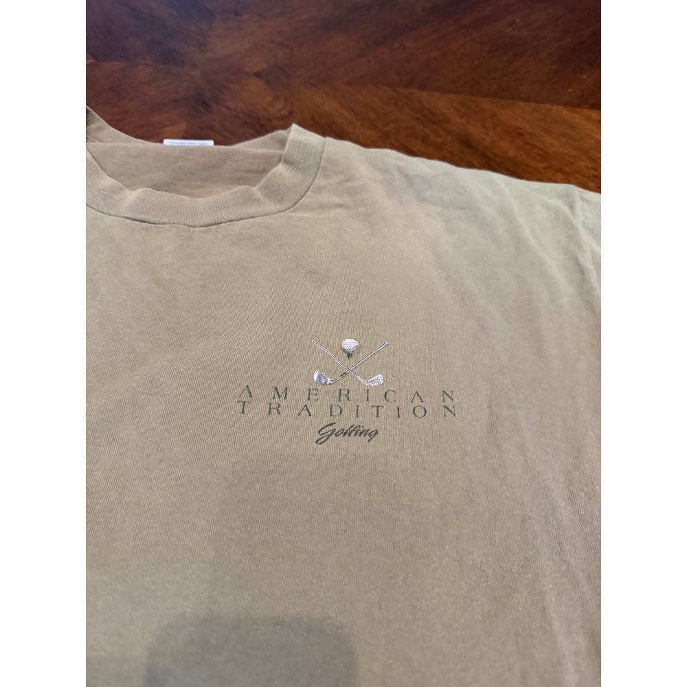Vintage American Tradition Golfing T-Shirt Tan XL Golf Club Flag Graphic Tee - Picture 6 of 6